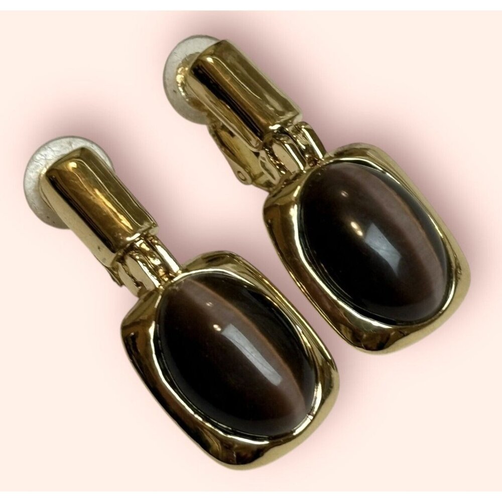 Vintage St. John Gold Plated Door Knocker Moon glow Dangle Clip-on Earrings